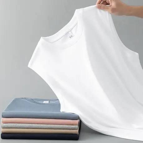 纯棉男士背心2024新款夏季薄款纯色无袖t恤健身跨栏篮球运动坎肩商品大图