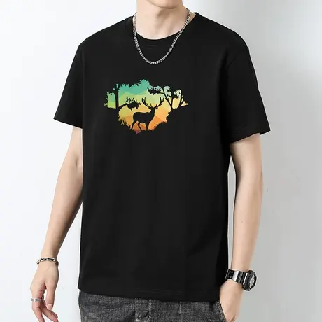 重磅纯棉短袖t恤男宽松黑色上衣服液氨长绒棉夏季半袖全棉体恤衫商品大图