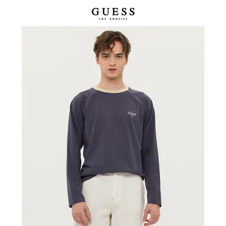 GUESS男士薄款休闲领宽松长袖T恤上衣-MM2K7600商品大图
