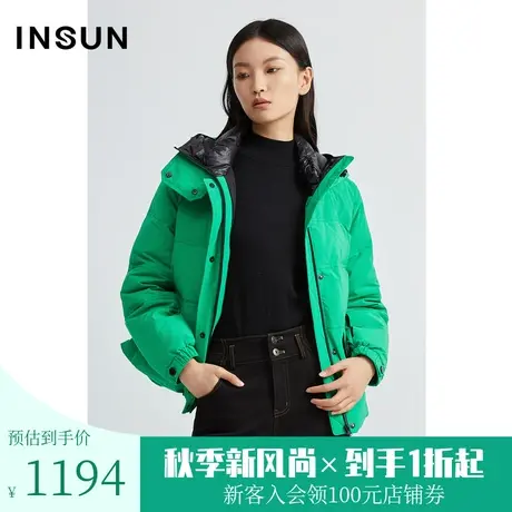 恩裳2022冬季新品时尚保暖鹅绒时尚果绿滑雪羽绒服短款女商品大图