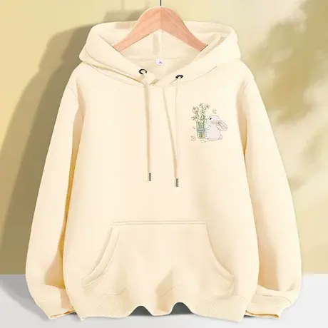 奶系连帽卫衣女秋冬加绒女款百搭上衣宽松学生小众设计感慵懒外套商品大图