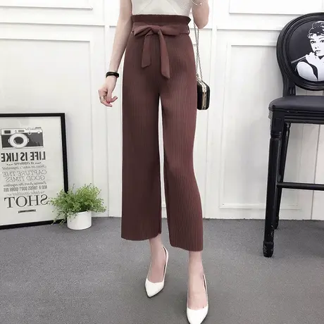 【换购10】阔腿裤女九分裤春夏新款韩版百褶高腰休闲直筒宽松裤图片