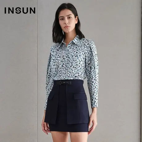 INSUN恩裳春季碎花修身薄款衬衫图片