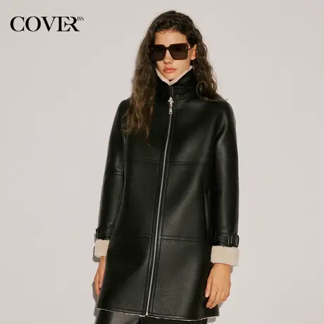 COVER冬季仿皮毛一体中长款皮衣外套图片
