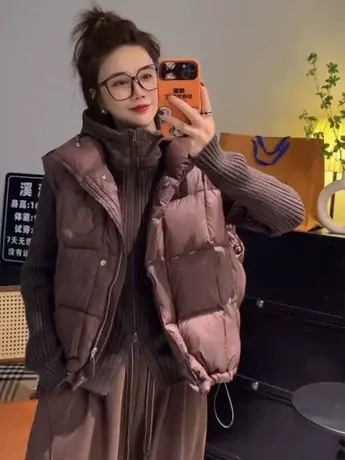 羽绒服马甲女2023秋冬季新款宽松加厚拼皮小个子马夹短款时尚外套商品大图