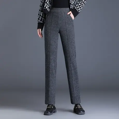 加绒毛呢烟管裤女秋冬2023新款高腰显瘦通勤小直筒裤加厚休闲裤子商品大图