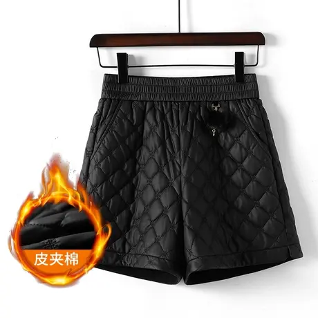 加厚皮加棉短裤女秋冬2023新款松紧高腰外穿阔腿显瘦百褶休闲靴裤图片