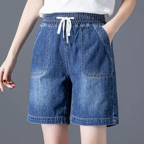 松紧腰牛仔短裤女夏季5分裤2023新款阔腿中裤直筒五分裤女夏大码商品大图