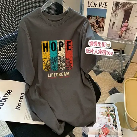 纯棉大码中长款短袖t恤女半袖2022夏季新款韩版宽松显瘦大版上衣图片