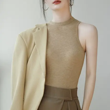 小圆领无袖羊毛针织衫女2025秋冬新款西装内搭修身减龄纯色打底衫图片