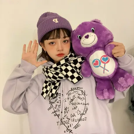 红续手绘涂鸦字母爱心加绒加厚连帽卫衣女小个子bf学院风外套新款图片