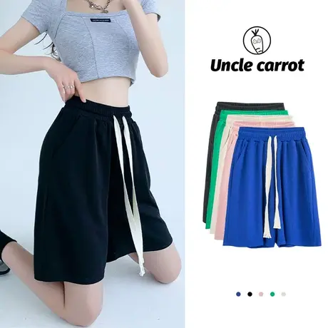 冰丝阔腿短裤女春夏2023新款高腰垂感直筒中裤薄款宽松大码五分裤商品大图