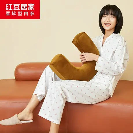 纯棉睡衣女士长袖波点印花套装红豆全棉大码休闲家居服女春夏薄款商品大图