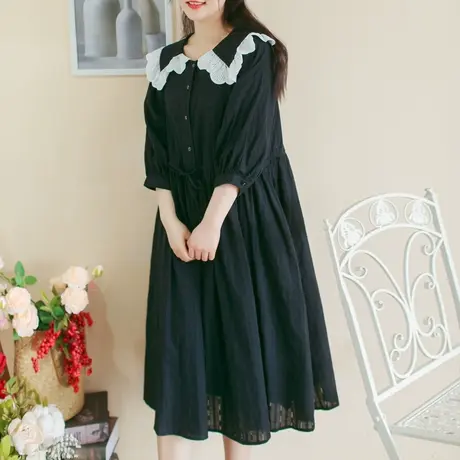 胖妹妹2025春季花边领棉质公主裙加大码新款宽松显瘦长裙商品大图