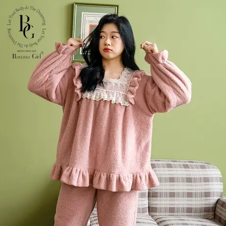 bananagirl睡衣女秋冬长袖珊瑚绒加厚保暖家居服大码两件套可外穿商品大图
