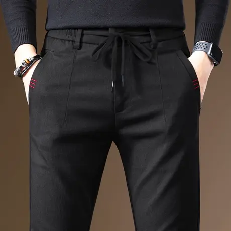 春秋款春季男裤子黑色工作男士休闲长裤直筒宽松紧百搭秋冬款春装商品大图