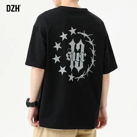 男生黑色重磅t恤男美式潮牌夏季半袖上衣宽松2023年新款短袖纯棉商品大图