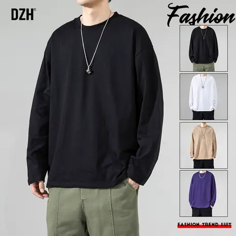 男士黑色长袖t恤男宽松打底衫2024新款内搭休闲男装春季上衣体恤商品大图