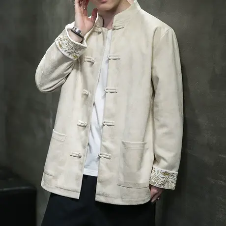 2023春秋季男士复古外套中国风男装印花唐装盘扣中式大码夹克衣服图片