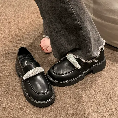 时尚蝴蝶结漆皮玛丽珍女鞋2023年春秋季新款百搭厚底日系jk小皮鞋商品大图