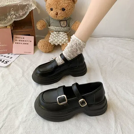永希黑色厚底小皮鞋女英伦风2024新款夏季百搭复古配裙子乐福单鞋商品大图