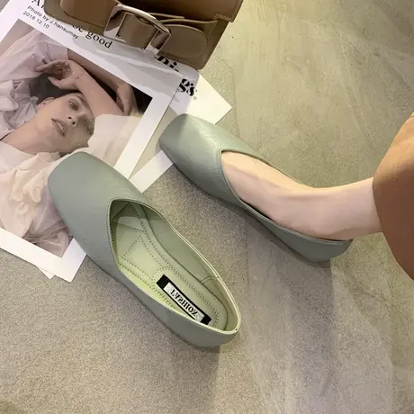 2023春季新款平底单鞋女韩版百搭方头浅口一脚蹬奶奶鞋瓢鞋豆豆鞋商品大图