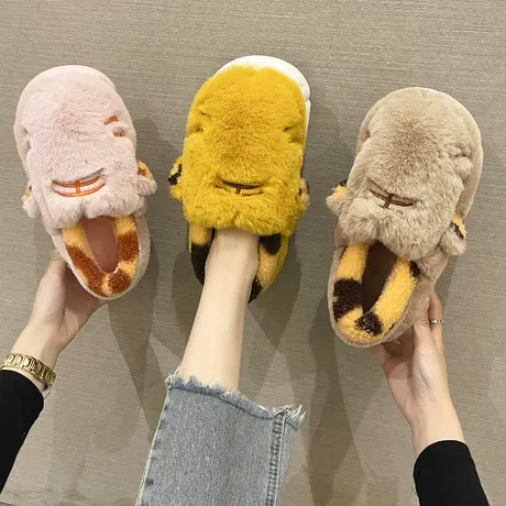 可爱老虎棉拖鞋女包跟冬季室内家居新款厚底毛绒保暖女士冬天棉鞋图片