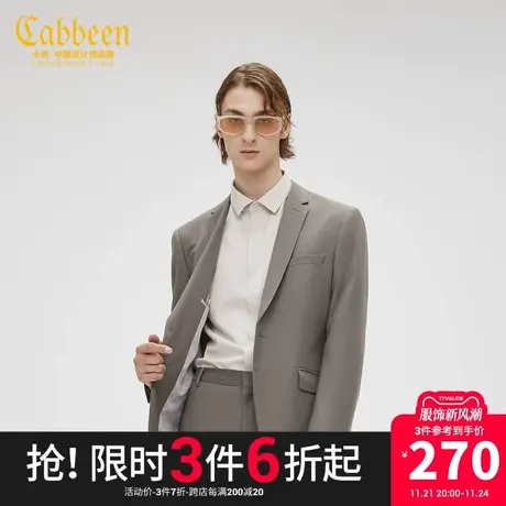 卡宾男装亚麻休闲西装外套时尚修身西服C图片