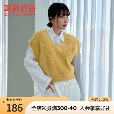 韩都衣舍秋冬新款针织背心装宽松V领无袖上衣外搭针织马夹女商品大图
