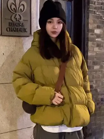 韩版冬季羽绒服2023新款时尚小个子宽松加厚白鸭绒面包服连帽外套图片