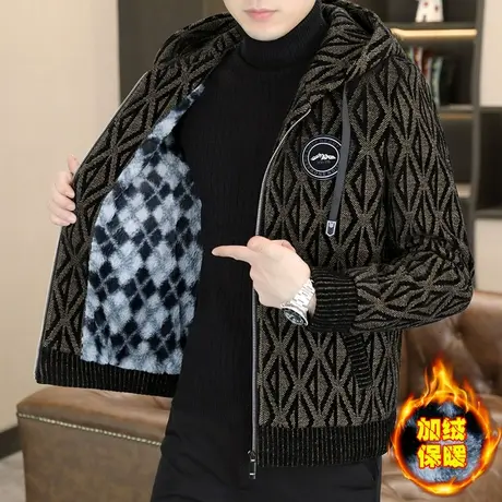 冬装毛呢子大衣男士休闲加绒加厚金貂绒夹克高端痞帅保暖男装外套商品大图