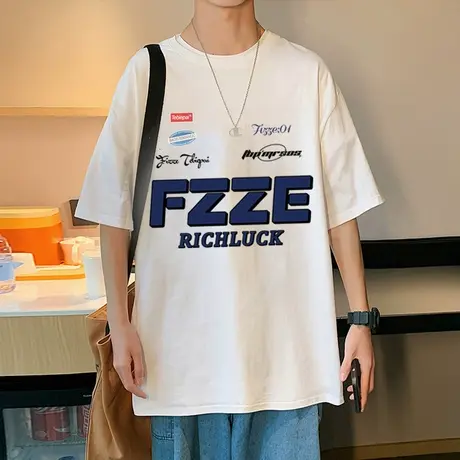 fizze印花短袖T恤男夏季美式体恤2023新款圆领半袖港风潮牌上衣服商品大图