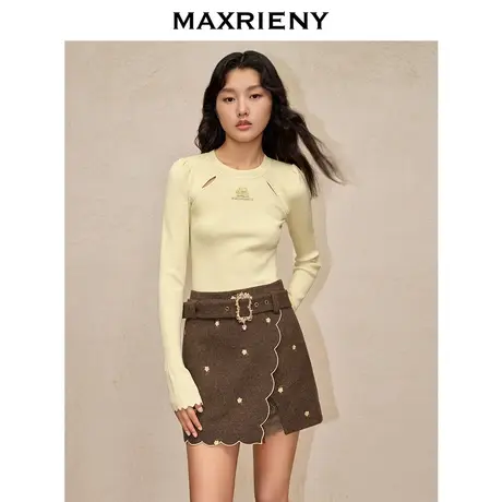 MAXRIENY温柔复古感开叉套头针织24年冬高级气质感图片