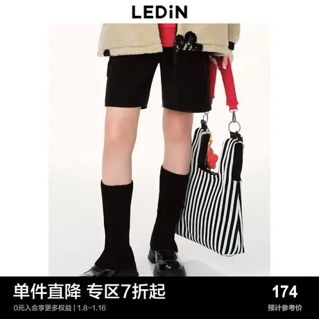 乐町pu裤子女春季黑色休闲短裤C1GCD1102商品大图