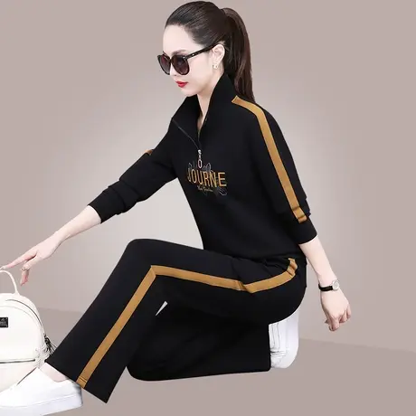 半拉链立领运动卫衣套装女2024年春秋新款时尚直筒裤休闲服两件套商品大图