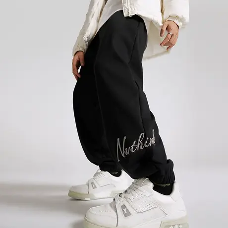 Nuthink加绒加厚宽松束脚裤美式裤子刺绣卫裤男冬季潮牌运动裤商品大图