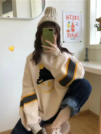 圆领卫衣女落肩春秋宽松中长款高级设计感小众oversize套头上衣潮商品大图