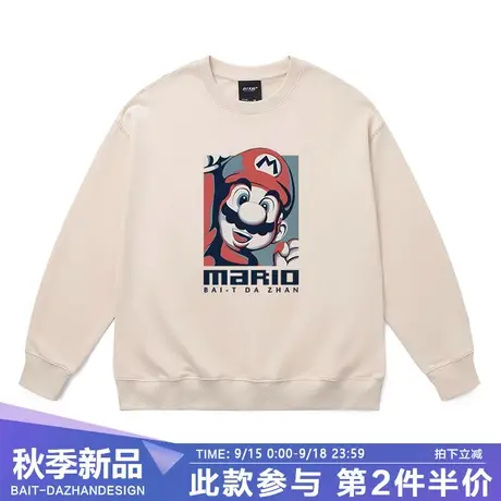 卫衣男生2023春秋季新款印象派马里奥潮牌复古hiphop落肩米色卫衣商品大图