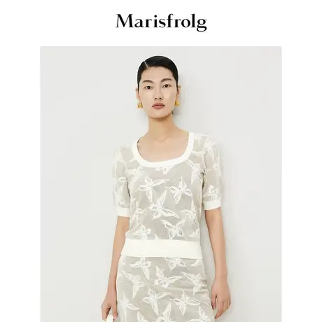 【意大利进口面料】玛丝菲尔2023年夏季新款蝴蝶印花修身针织衫图片