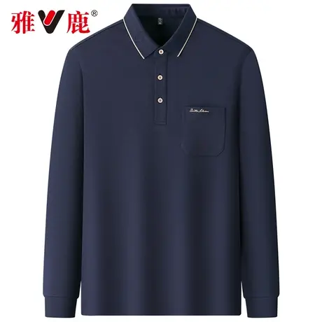 【5A抗菌】雅鹿长袖t恤男士2024春季新款休闲翻领男装刺绣polo衫商品大图