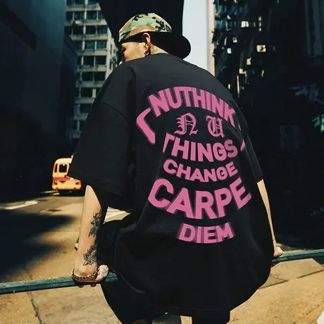 Nuthink美式街头直喷字母T恤男宽松潮牌短袖大码情侣半袖上衣春季图片