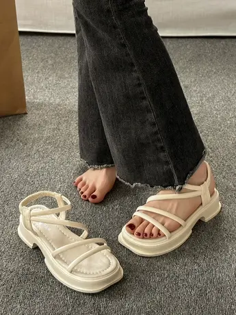 厚底沙滩凉鞋女夏季2024年新款网红爆款仙女风配裙子法式罗马凉鞋商品大图