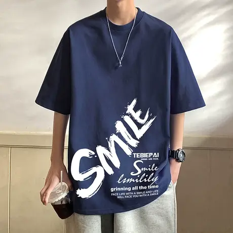 美式复古高街潮牌短袖T恤男夏季设计感小众上衣落肩纯棉半袖体恤图片