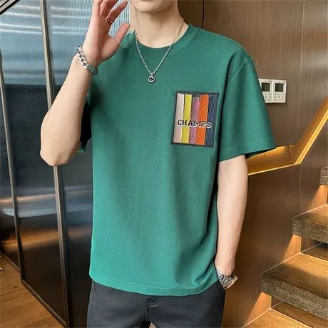 短袖T恤男2024夏季新款微阔青年时尚百搭休闲半袖体恤男装上衣潮图片