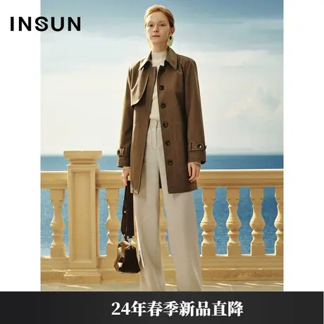 INSUN恩裳线上专选2024春款廓形翻领羊毛风衣外套图片