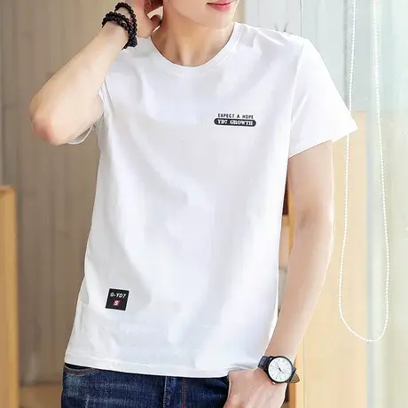 夏季纯棉短袖t恤男士圆领潮流白色体恤半袖丅男装韩版宽松上衣服商品大图