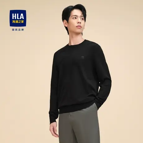 HLA/海澜之家圆领长袖针织衫23新秋季基础简约休闲绣花套头毛衣男图片