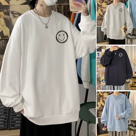 卫衣男女同款ins潮牌秋冬季笑脸印花上衣服港风帅气套头百搭外套商品大图