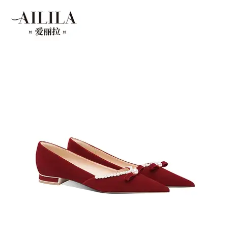 爱丽拉红色平底秀禾服婚鞋女2023新款中式新娘鞋舒适不累脚高级感商品大图