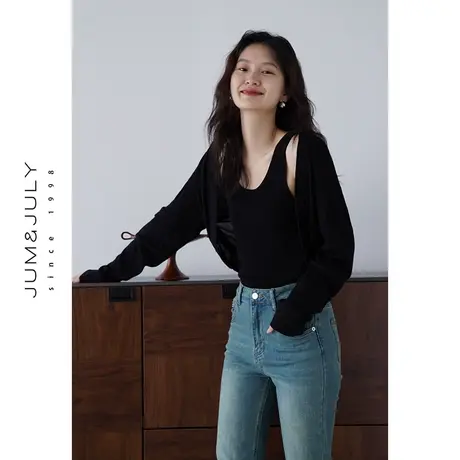 嘉茱莉2023秋季新款针织罩衫女短款宽松外搭开衫上衣休闲慵懒风商品大图